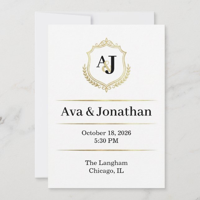 Invitación Imperial Luxe Wedding Invitation-Monogram Elegance (Anverso)