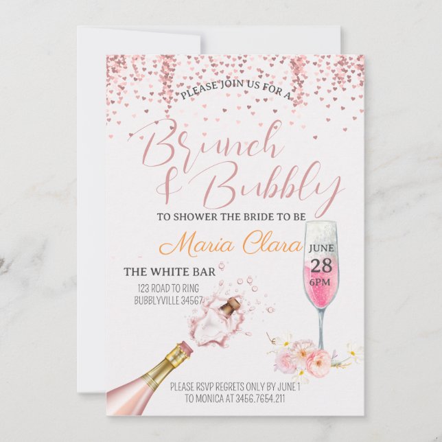 Invitación Impresa - Champanes rosa de brunch y bubbly (Anverso)