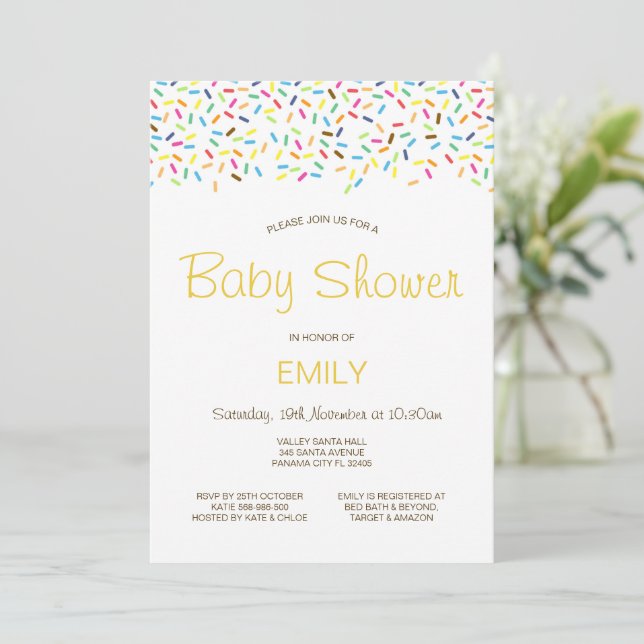 Invitación impresa editable para baby shower con p (Anverso de pie)