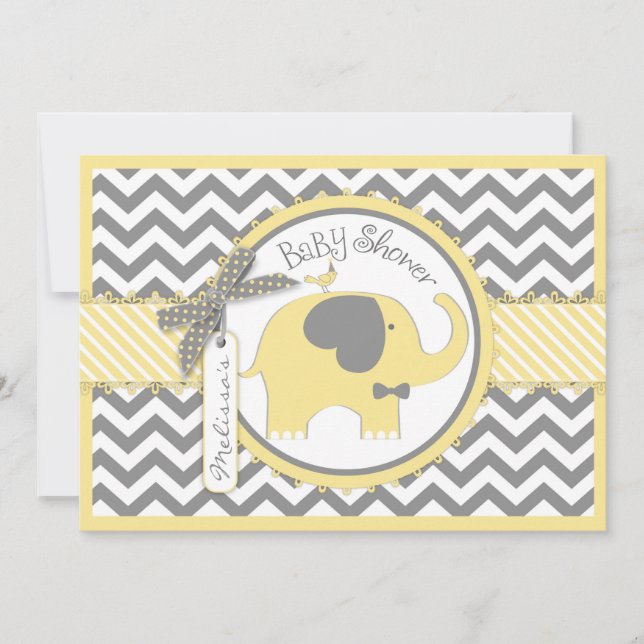 Invitación Impresión amarilla Baby Shower de Chevron de la (Anverso)