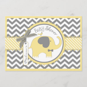 Invitación Impresión amarilla Baby Shower de Chevron de la