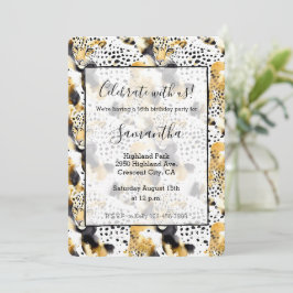 Invitación Impresión animal de Leopardo de Oro Amarillo Negro