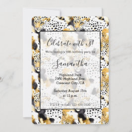 Invitación Impresión animal de Leopardo de Oro Amarillo Negro