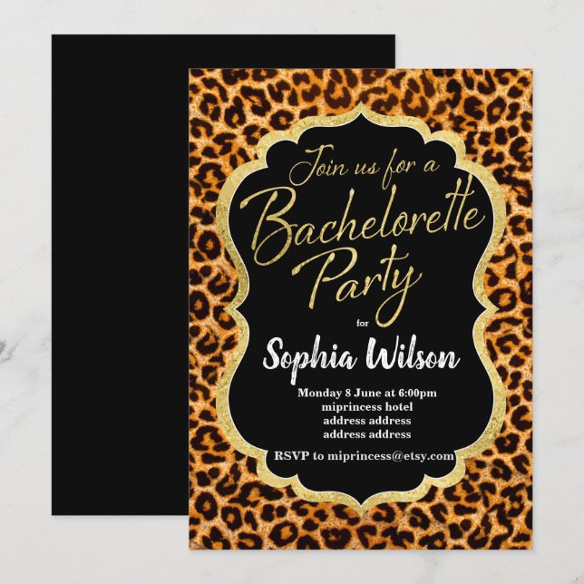 Invitación Impresión animal Leopard Bachelorette Party (Anverso / Reverso)