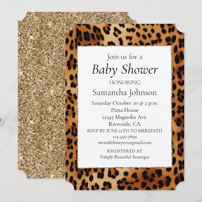 Invitación Impresión Animal Leopardo Negro Marrón (Anverso / Reverso)