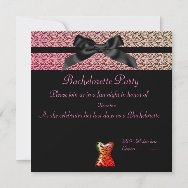 Invitación IMPRESIÓN ANIMAL MODERNA CON BOW BACHELORETTE Past (Anverso)