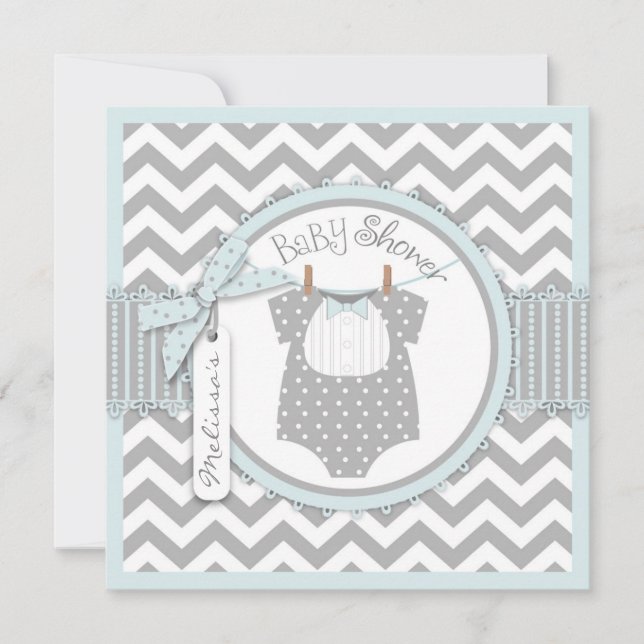 Invitación Impresión Baby Shower de Chevron de la pajarita (Anverso)