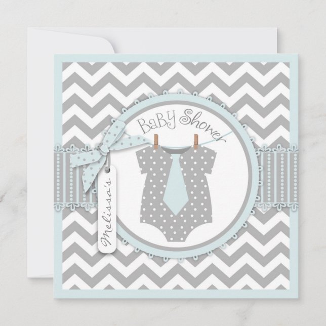 Invitación Impresión Baby Shower de Chevron del lazo del bebé (Anverso)
