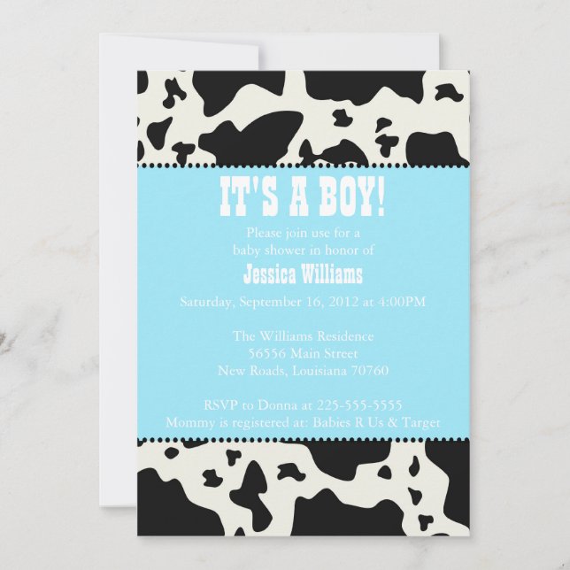 Invitación Impresión Baby Shower de la vaca (Anverso)