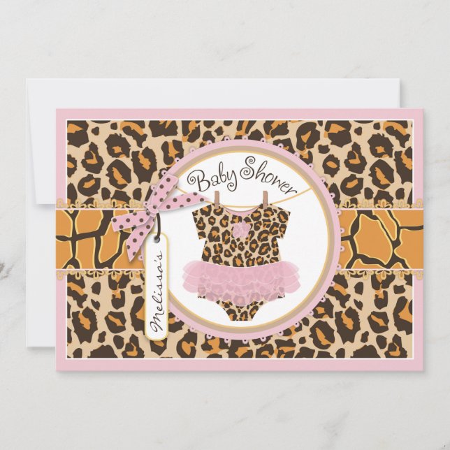 Invitación Impresión Baby Shower del guepardo del tutú de la (Anverso)