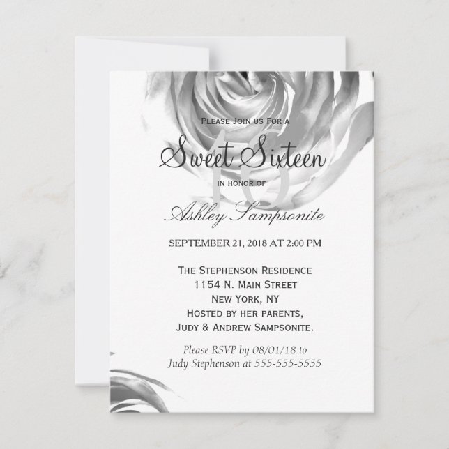 Invitación Impresión blanco y negro bonita elegante del rosa (Anverso)
