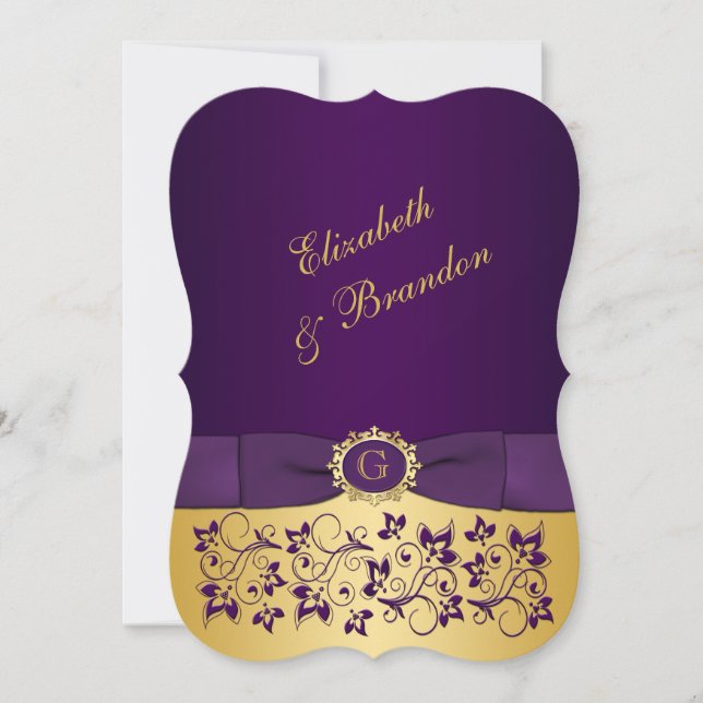 Invitación IMPRESIÓN BOW Purple, Gold Floral Wedding Invite 6 (Anverso)