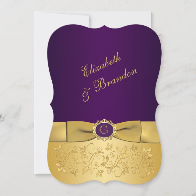 Invitación IMPRESIÓN BOW Purple, Gold Floral Wedding Invite 8 (Anverso)