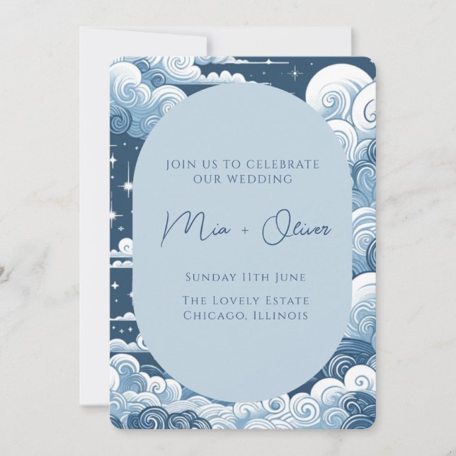 Invitación Impresión celeste azul caprichosa (Anverso)