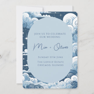 Invitación Impresión celeste azul caprichosa