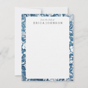 Invitación Impresión chic de la Marina y Denim Blanco Damask 