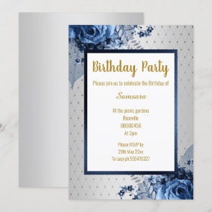 INVITACIÓN IMPRESIÓN COMPLETA DE ORO AZUL TODAS LAS OCASIONES
