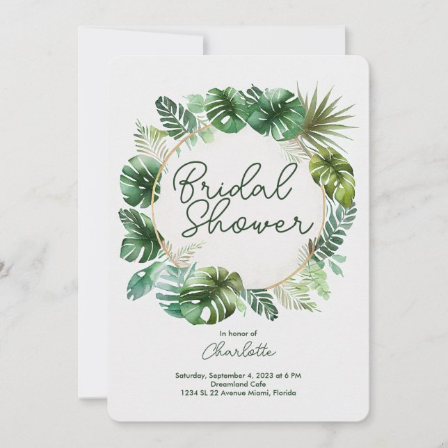 Invitación Impresión de acuarela tropical | Boda Bridal Showe (Anverso)