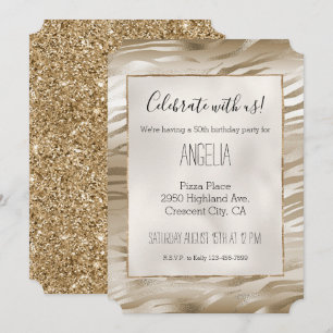 Invitación Impresión de animal cebra con ombre dorado y blanc