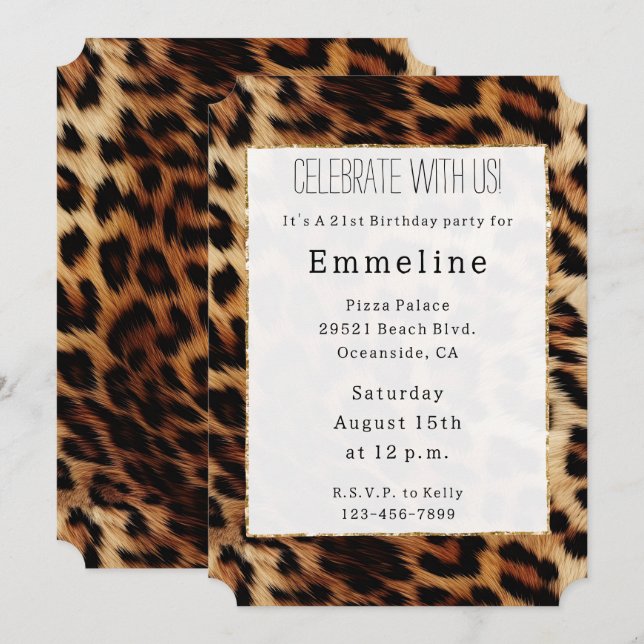 Invitación Impresión de animales de leopardo de crema marrón (Anverso / Reverso)