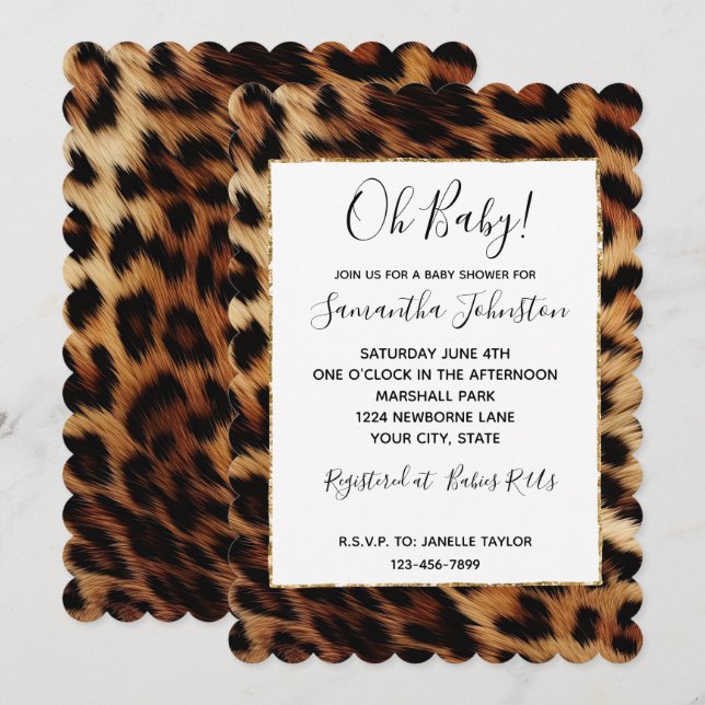 Invitación Impresión de animales de leopardo de crema marrón (Anverso / Reverso)