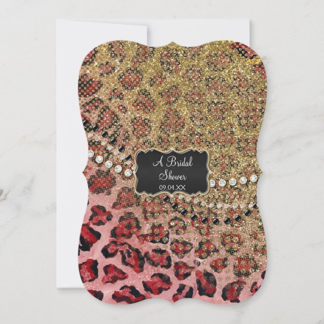 Invitación Impresión de animales de leopardo de oro rosa con  (Anverso)