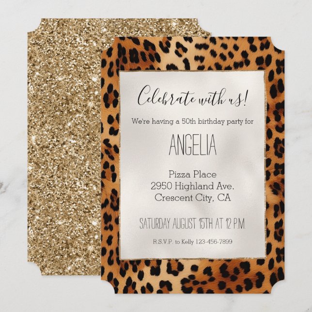 Invitación Impresión de animales de leopardo negro marrón (Anverso / Reverso)