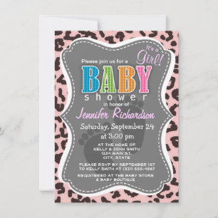 Invitación Impresión de animales de leopardo rosa bebé