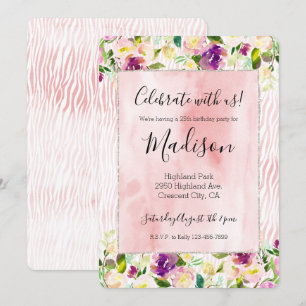 Invitación Impresión de animales florales de color rosa burde