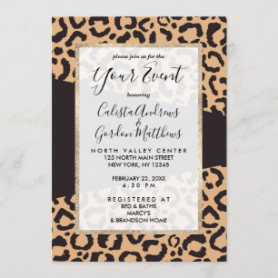 Invitación Impresión de animales modernos de leopardo de oro