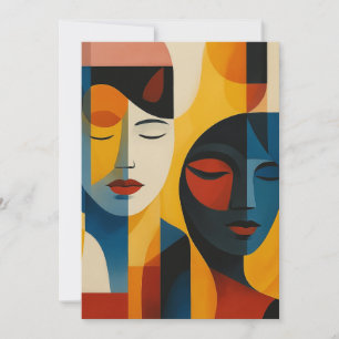 Invitación Impresión de arte de caras abstractas, retrato dua