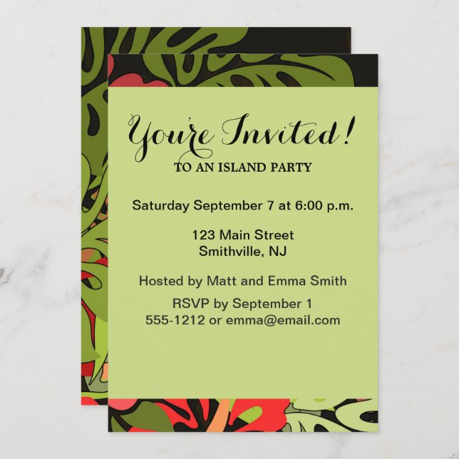Invitación Impresión de arte floral Hawaii Aloha (Anverso / Reverso)