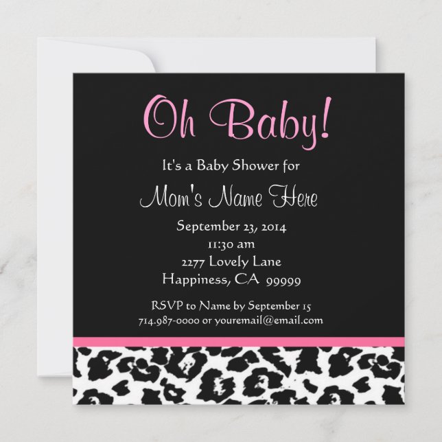 Invitación Impresión de Baby Shower de Leopardo Blanco Blanco (Anverso)