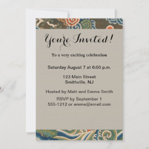 Invitación Impresión de bordado de seda de pájaro blanco chin