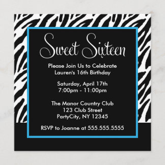 Invitación Impresión de cebra azul y negro