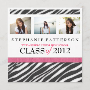Invitación Impresión de cebra Chica glamour de graduación con