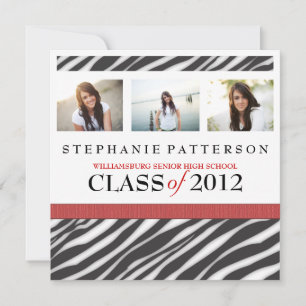 Invitación Impresión de cebra Chica glamour de graduación con