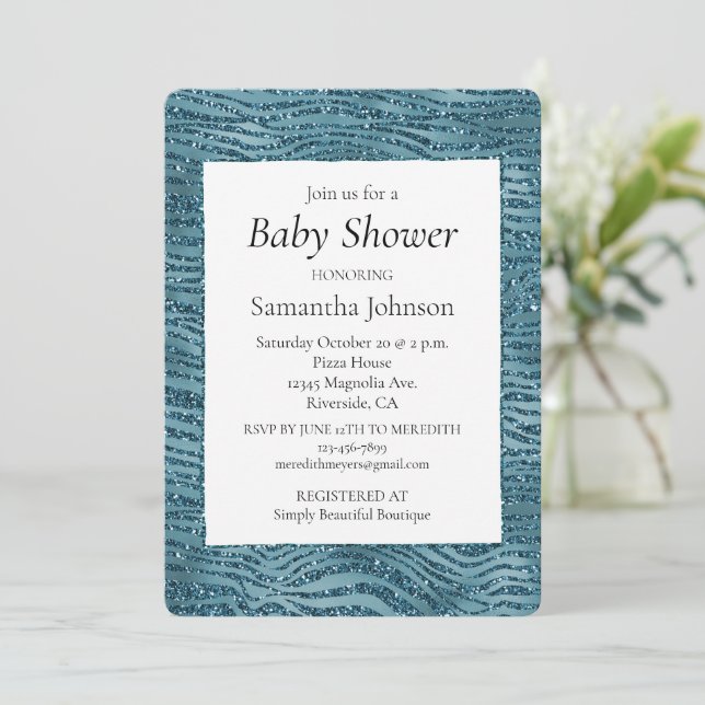 Invitación Impresión de cebra de Purpurina azul turquesa Verd (Anverso de pie)