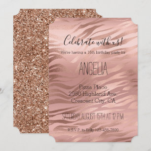 Invitación Impresión de cebra en rosa dorado