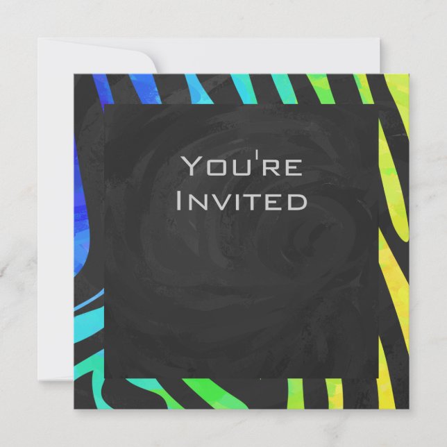 Invitación Impresión de cebra negra y arco iris monograma (Anverso)