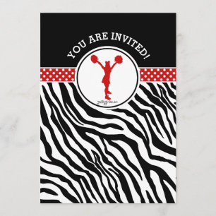 Invitación Impresión de cebra personalizada o Pom en rojo