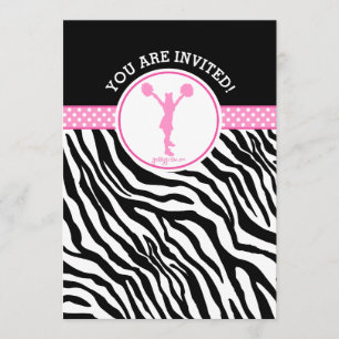 Invitación Impresión de cebra personalizada o Pom en rosa