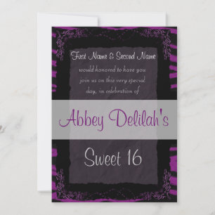 Invitación Impresión de cebra puple dulce dieciséis días de c