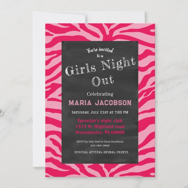 Invitación Impresión de cebra rosa (Anverso)