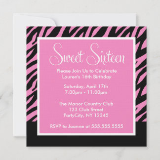 Invitación Impresión de cebra rosa caliente Dieciséis
