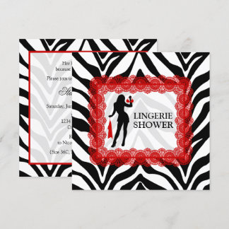 Invitación Impresión de cebra y ducha de lencería de encaje r