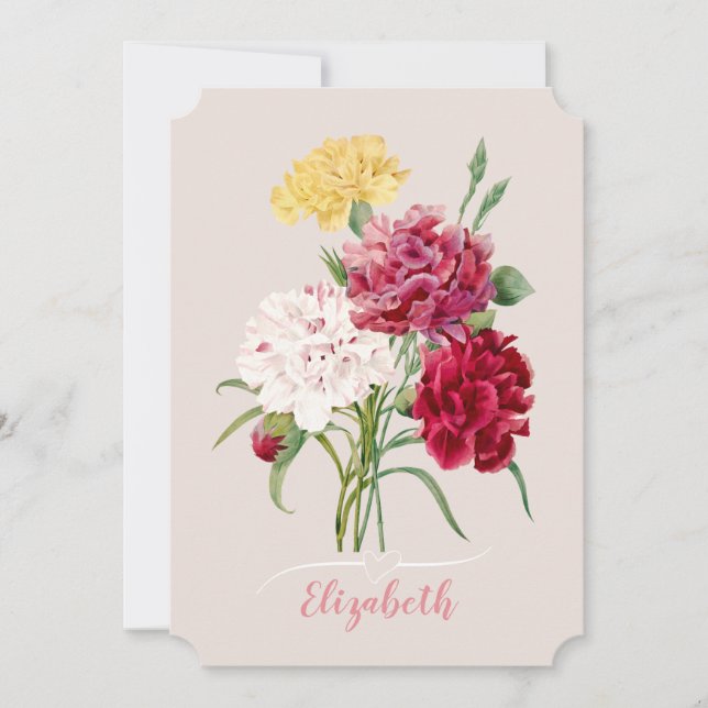 Invitación Impresión de flores de clavel vintage (Anverso)