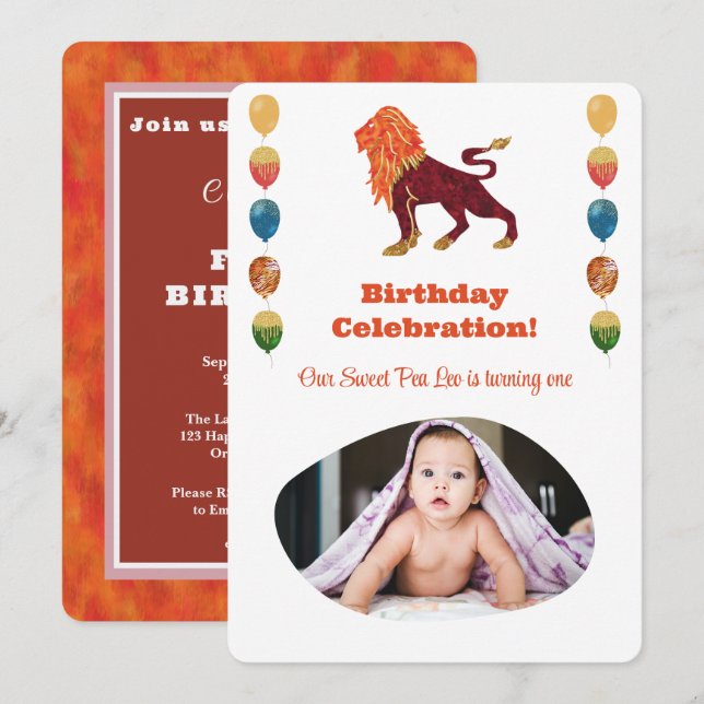 Invitación Impresión de foto de cumpleaños número 1 de Leo en (Anverso / Reverso)