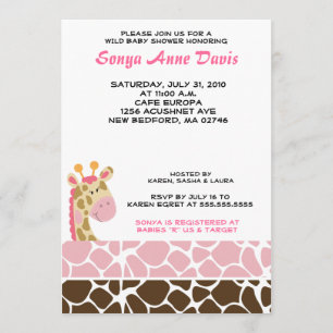 Invitación Impresión de jirafa de jungla (rosa) Baby Shower 5