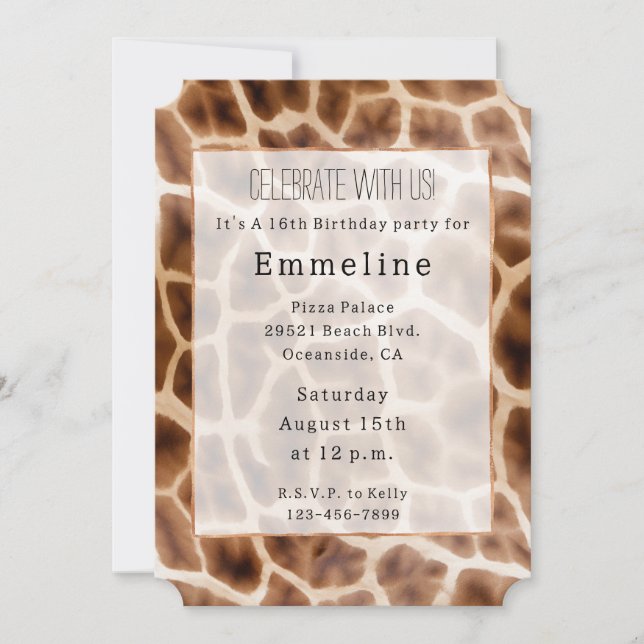 Invitación Impresión de la jirafa de Safari (Anverso)